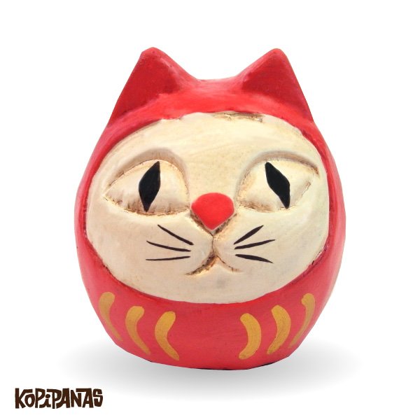 画像1: だるま猫　赤頭巾白猫