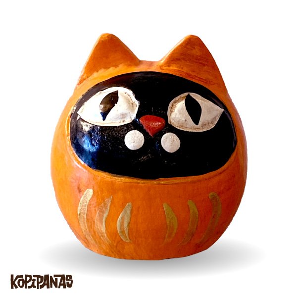 画像1: だるま猫　橙頭巾黒猫